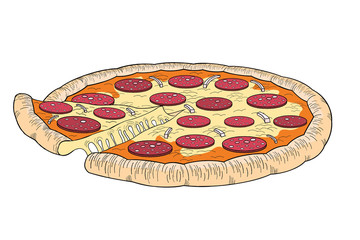 Wall Mural - Pizza (pepperoni, onion) - illustration/ clipart