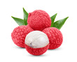 © supamas - Lychee with leaves isolated on white background. Tropical fruit