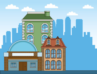 Poster - classic buildings over urban city background