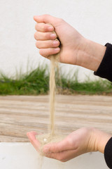 Wall Mural - girl's hands pour sea sand