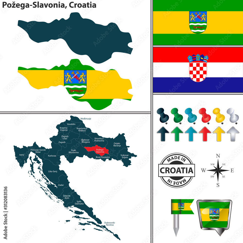 Map of Pozega Slavonia, Croatia Stock Vector | Adobe Stock
