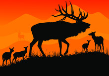 A Vector Silhouette Of A Large Bull Elk Bugling.