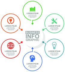 Aufkleber - Business, energy and technology diagram, flat design circular infographic vector template in 6 options