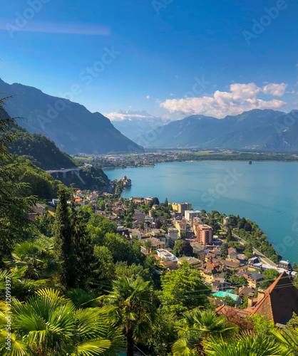 Fotografía Aerial landscape of Montreux city in Switzerland