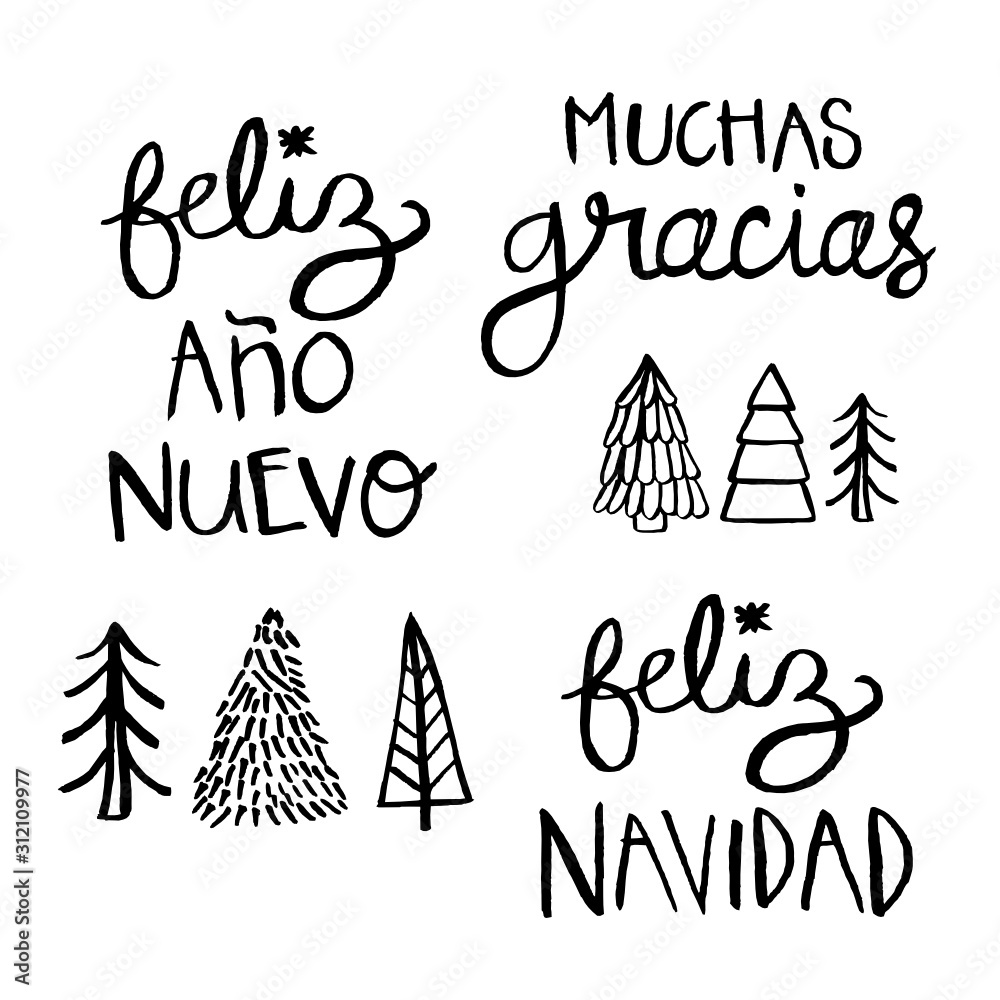 Feliz Año Nuevo Navidad Lettering Stock Vector | Adobe Stock, image size:1000x1000
