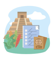 Sticker - mexican pyramid checklist passport tourist vacation travel