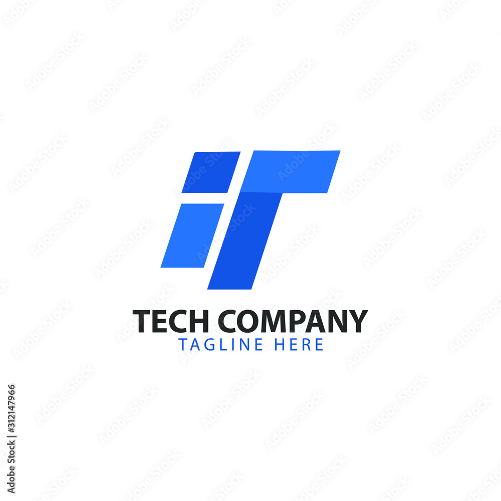 a stylized "IT" monogram. The geometric shapes and bold blue color ...