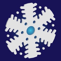 Cute snowflake with shadow on blue background.