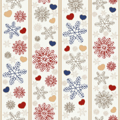 Poster - Seamless christmas pattern with snowflakes and hearts.