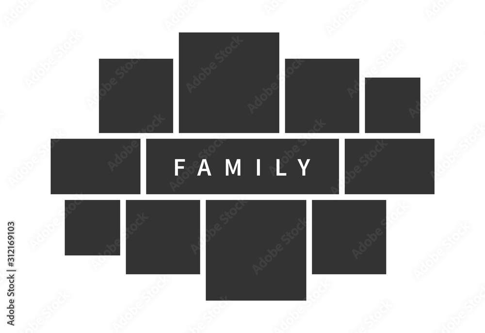 Family photo collage frames template for interior design. Vector collage layout for photo montage. - obrazy, fototapety, plakaty 