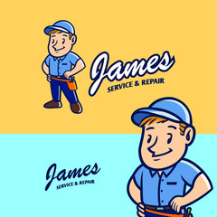 vintage retro mascot of service and repairman