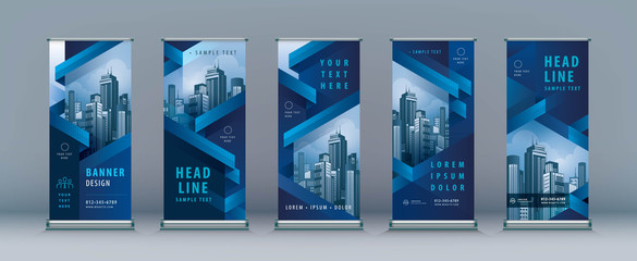Wall Mural - business roll up set. standee design. banner template, abstract geometric triangle vector