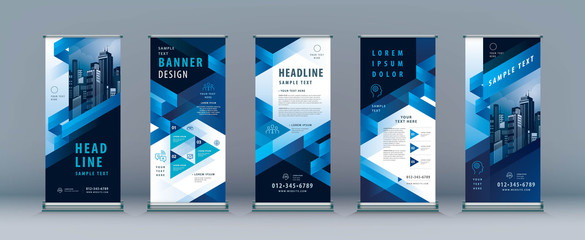 Wall Mural - business roll up set. standee design. banner template, abstract geometric triangle vector