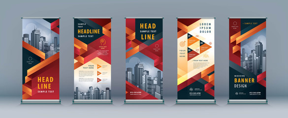 Wall Mural - business roll up set. standee design. banner template, abstract geometric triangle vector