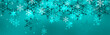 Schneeflocken vor türkisfarbenem Bokeh Hintergrund, Frohe Weihnachten, Winter Banner