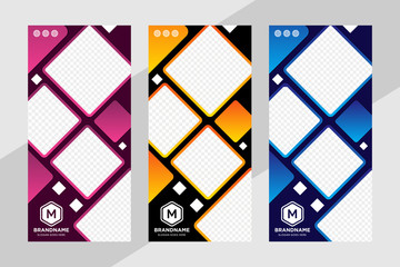 Poster - Banner roll-up design, business concept. Graphic template roll-up for exhibitions, banner for seminar, layout for placement of photos. Universal stand report conference, promo banner story background.