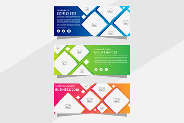 Poster - Set of gradient blue, orange, pink and green vector web banners with place for photo collage. Design A standard size template for business and advertising with a modern gradient background.