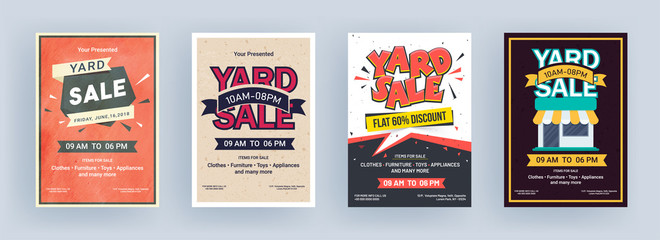 Wall Mural - vintage yard sale flyer or template design set with event details.