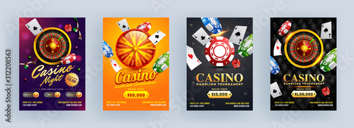 Fotomural Casino Gambling Tournament and Casino Night Template or Flyer Design in Different Abstract Background
