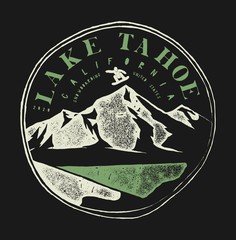 Wall Mural - Lake Tahoe winter resort vintage badge. Snowboard t-shirt design.