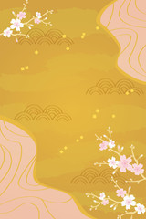 Wall Mural - Vector illustration of cherry blossom on gold background