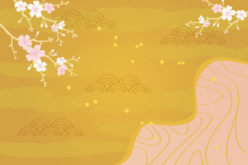 Wall Mural - Vector illustration of cherry blossom on gold background