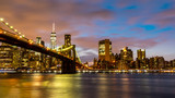 Fototapeta  - View of Manhattan skyline and Brookyn bridge from Brooklyn side after sunset , New york city