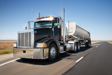 big american black truck on the highway