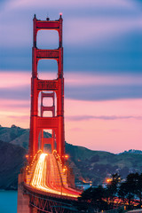 Wall Mural - Golden Gate noght view of car light  trails