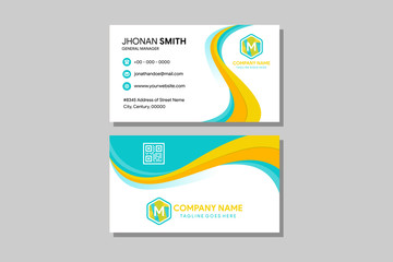 Poster - horizontal business card vector templates. Stationery design vector. Modern of Abstract wave with soft blue and yellow. white background and black text. 