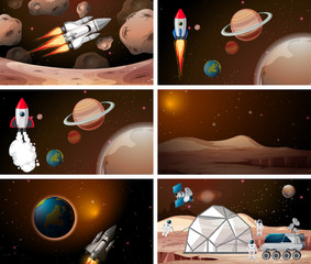 Wall Mural - Sets of rockets and space scene