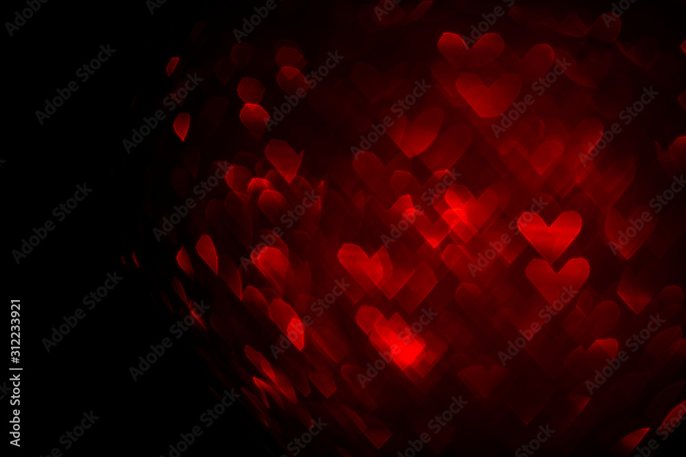 valentines day background with red hearts bokeh and copy space, love concept template - obrazy, fototapety, plakaty 