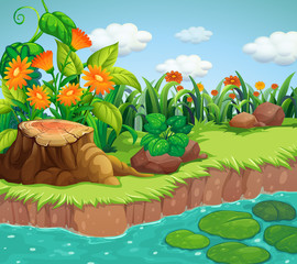 Sticker - Background scene with nature theme