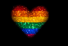 Heart Shaped Rainbow Flag With Bokeh Light Effect, LGBT Movement Concept	