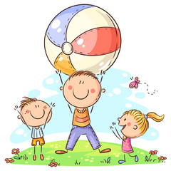 Leinwandbilder - Happy father playing ball with his kids