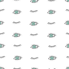 Wall Mural - Cute seamless pattern of hand drawn doodle eyes elements. Vector illustration