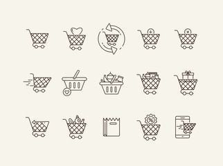 Poster - Shopping basket line icon set