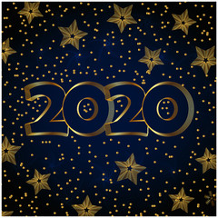 Wall Mural - Happy New Year 2020. Brochure design template, Xmas card, sale banner. Luxury cards invitations party for the New Year 2020. Gold numbers against a dark background. Vector illustration.