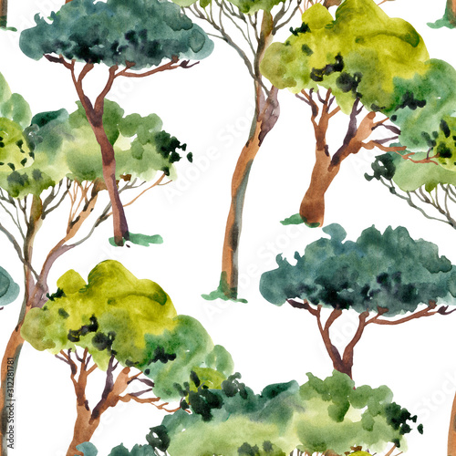 akwarela-naturalny-vintage-wzor-zielonych-drzew-tekstura-lasu