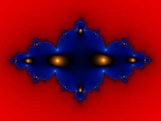 Wall Mural - Dark blue symmetric mandelbrot on the red background