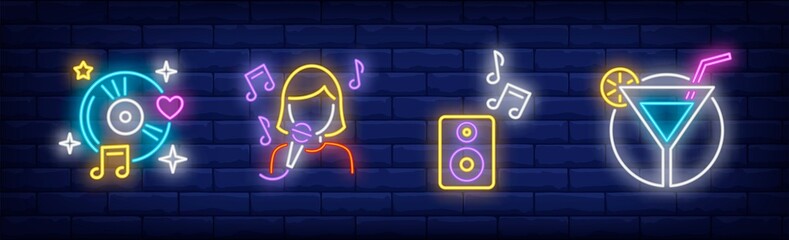Aufkleber - Karaoke bar neon signs set