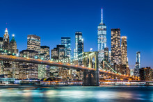 New York City Skyline With Brooklyn Bridge At Night