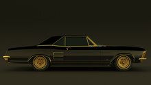 Powerful Black And Gold Gangster Luxury 1960's Style Car 3d Illustration 3d Render
