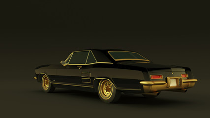 Powerful Black and Gold Gangster Luxury 1960's Style Car 3d illustration 3d render