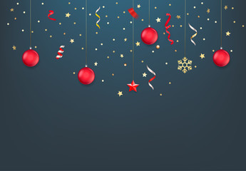 Aufkleber - Christmas confetti, baubles, stars and ribbons. Vector card template