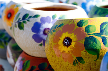 Wall Mural - Piles of large mexican ceramic pots in market at Old Town