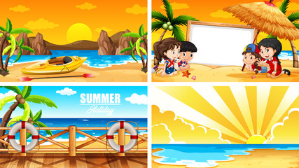 Sticker - Four background scenes with summer on the beach