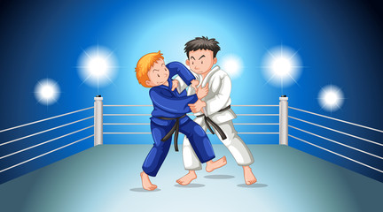 Sticker - Scene with people doing karate at the fighting stadium