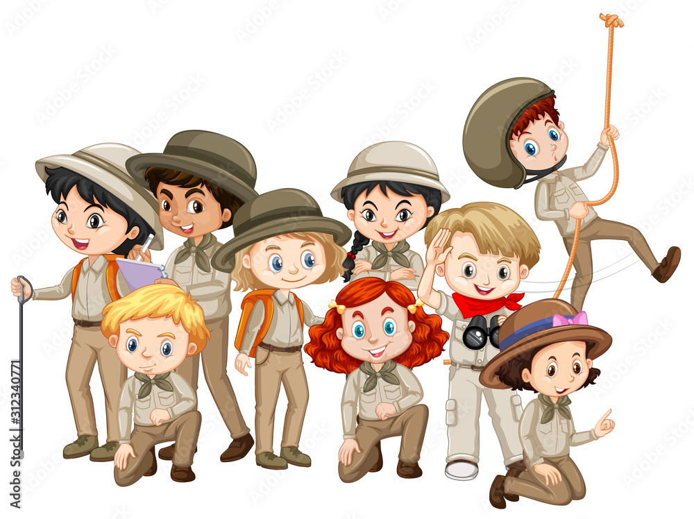 Boys and girls in scout uniform Stock Vector | Adobe Stock