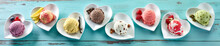 Rustic Panorama Banner Of Different Ice Creams